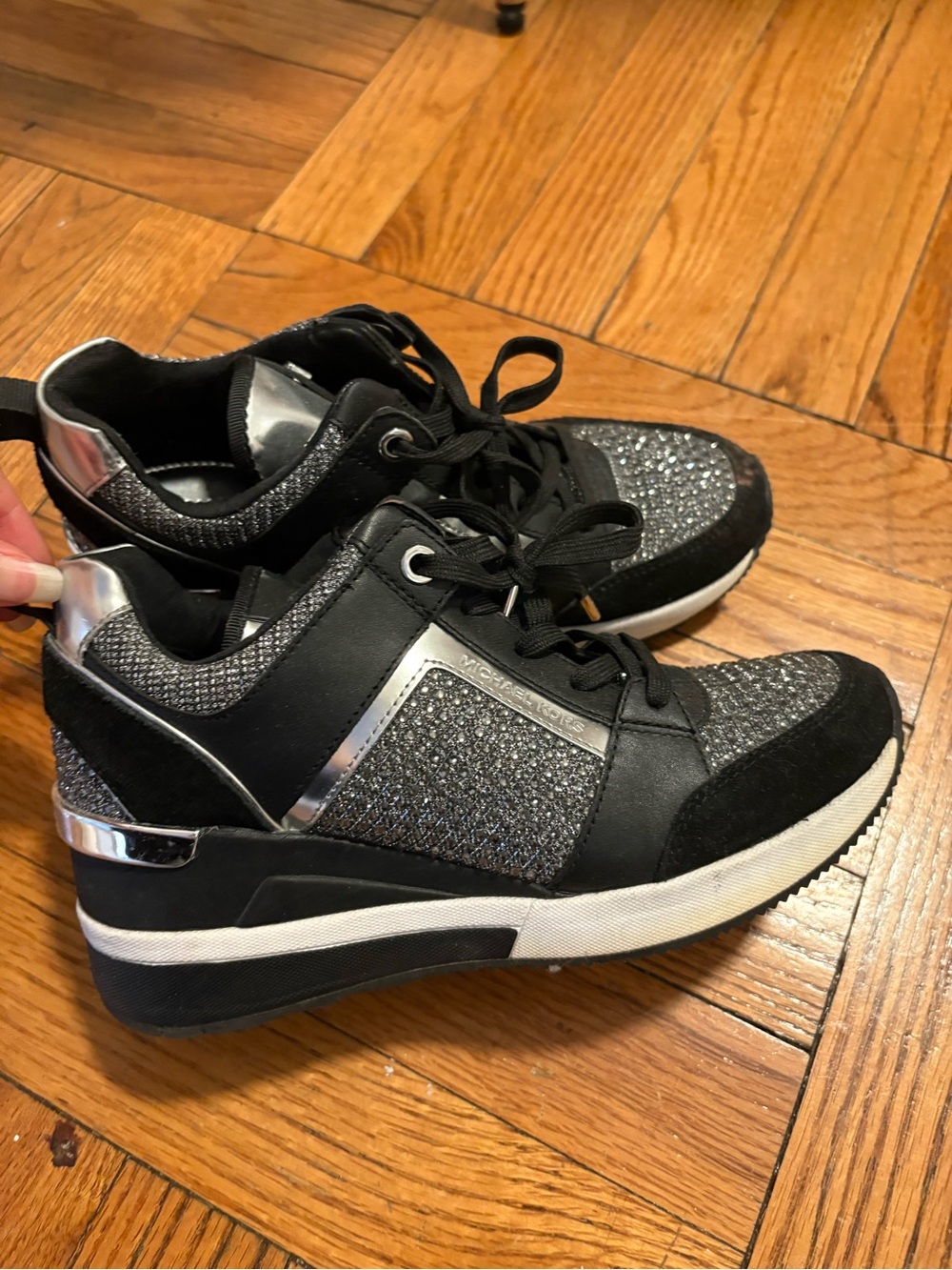 Michael Kors wedge with crystals Black & Silver Glitter Wedge Sneakers - Picture 2 of 5